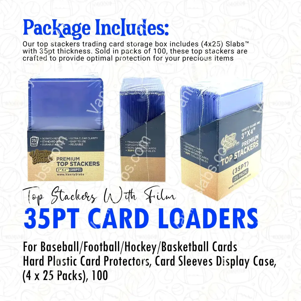 100 Premium Top Stackers (w/ Film) 35pt Card Loaders (4 x 25 Packs) for Baseball Football Hockey Basketball Cards
