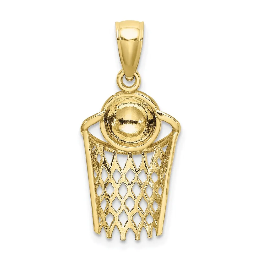 10K Polished Basketball and Net Charm