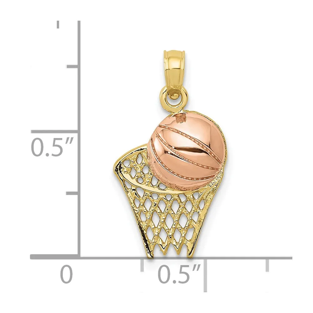 10k Two-tone Basketball Hoop with Ball Pendant