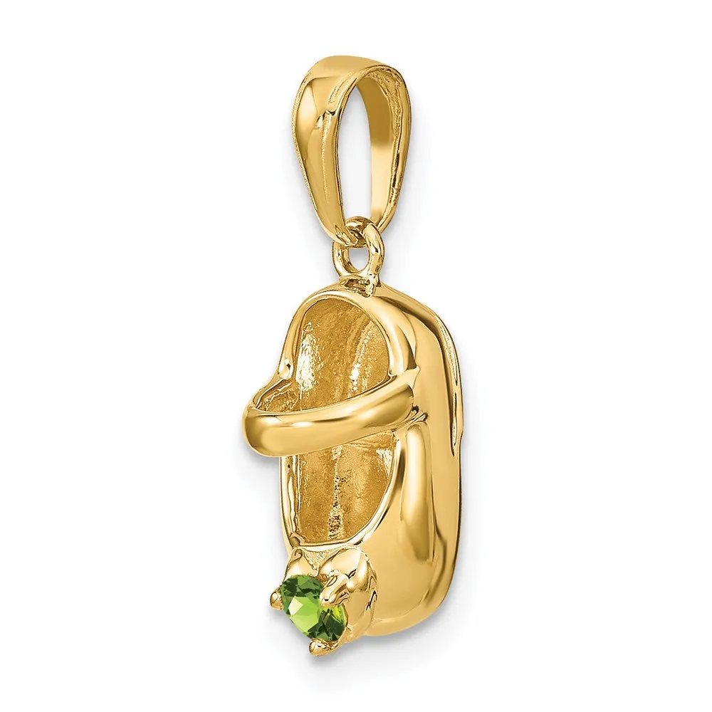 14k 3-D August/Synthetic Stone Engraveable Baby Shoe Charm