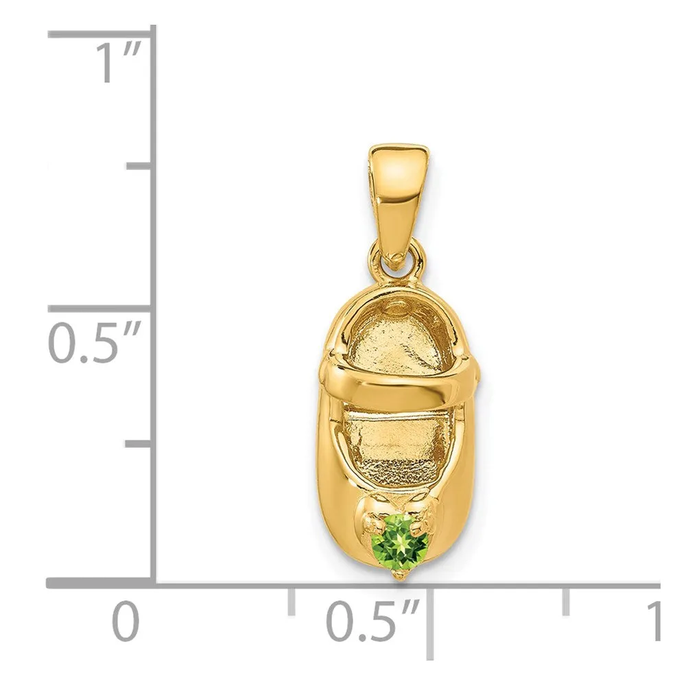 14k 3-D August/Synthetic Stone Engraveable Baby Shoe Charm