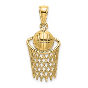 14K Polished Basketball and Net Charm