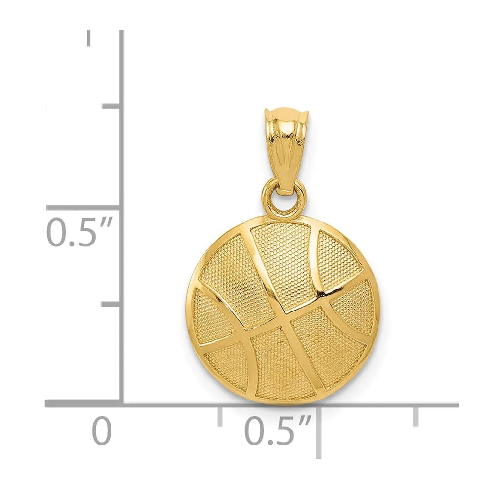 14K Satin and Polished Basketball Pendant