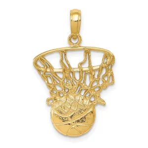 14k Swoosh Basketball and Net Pendant