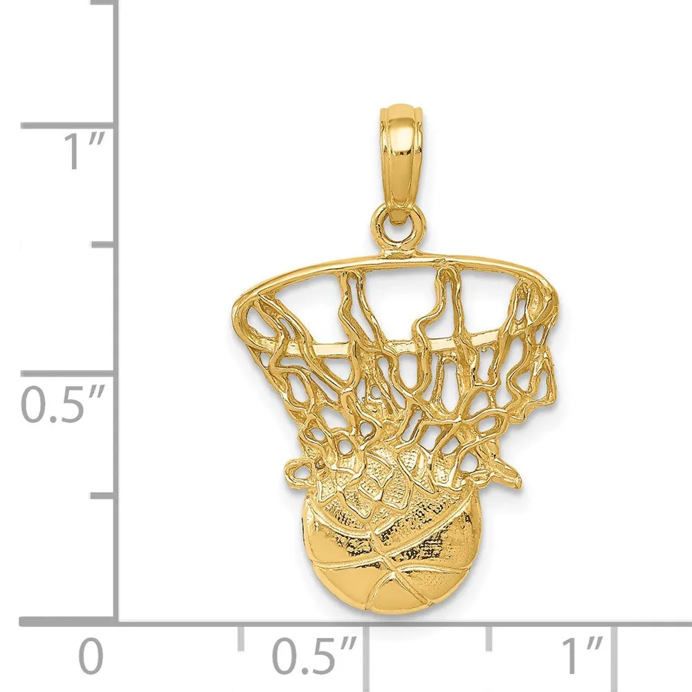 14k Swoosh Basketball and Net Pendant
