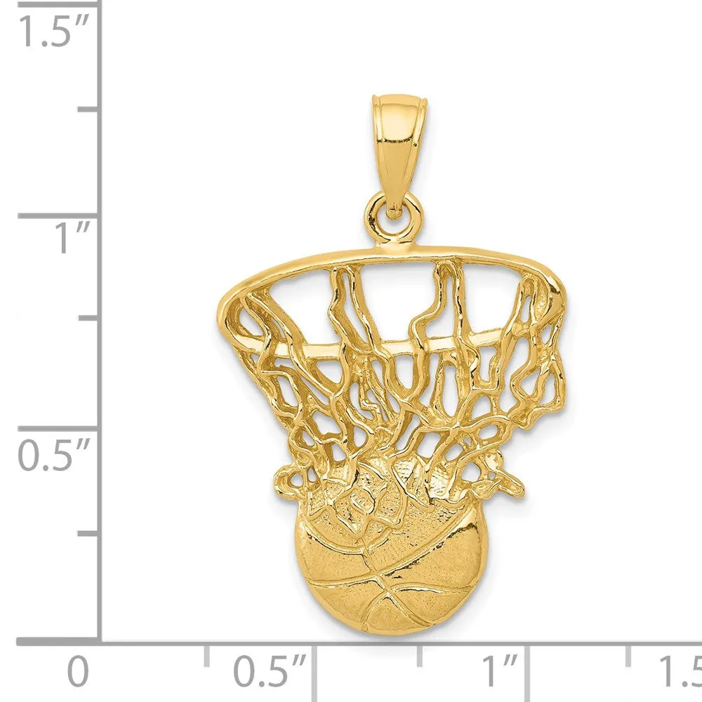 14k Swoosh Basketball and Net Pendant