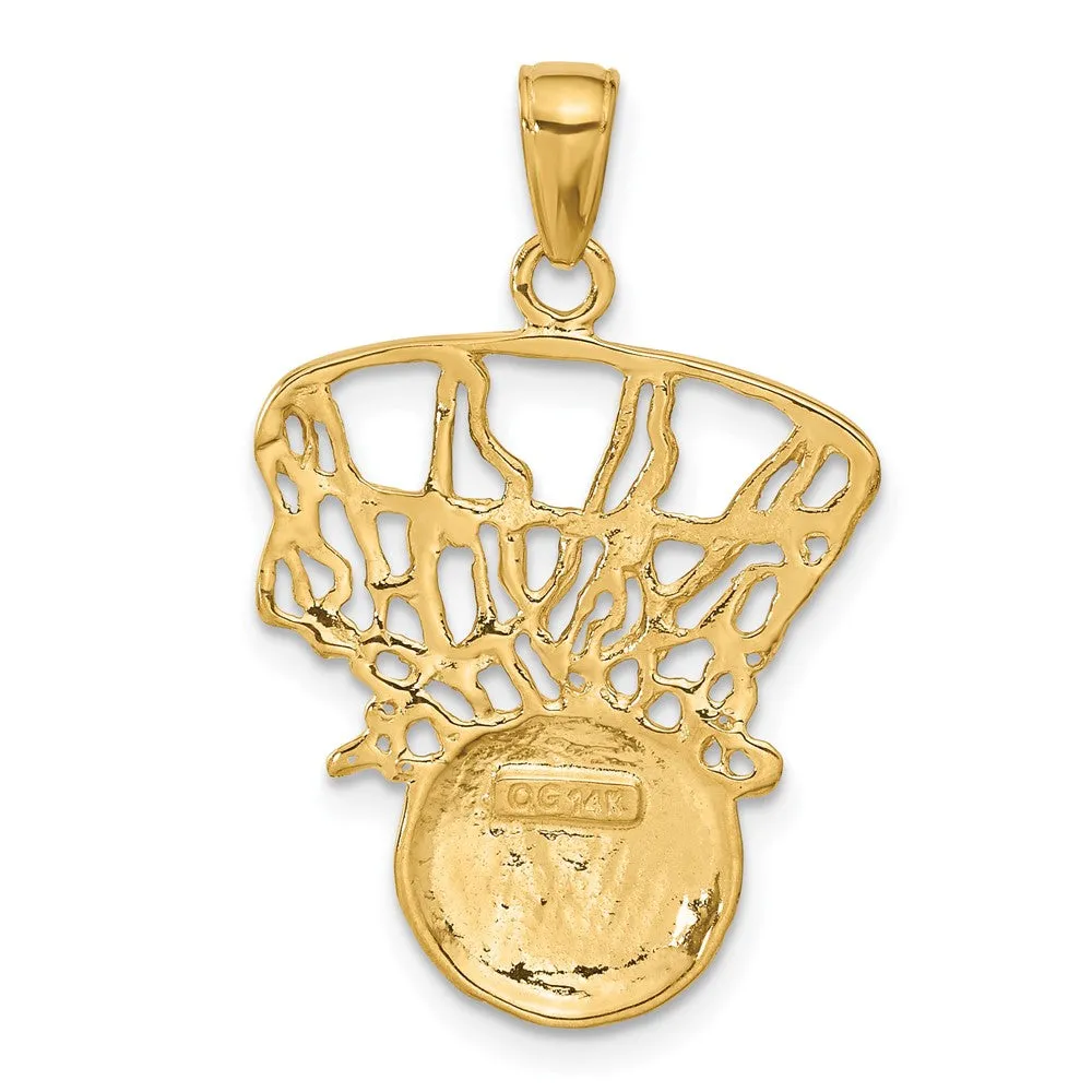 14k Swoosh Basketball and Net Pendant