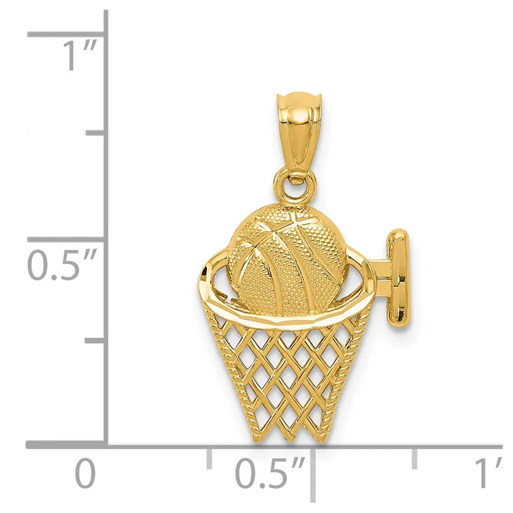 14k Yellow Gold Basketball in the Net Pendant
