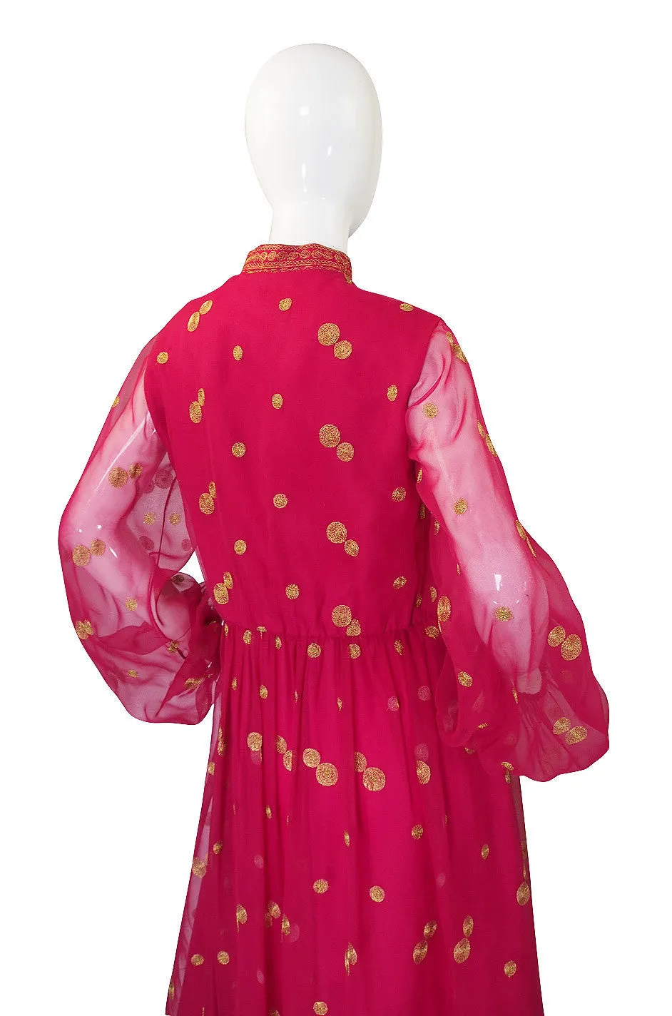 1960s Pink Chiffon & Gold Mexican Dress