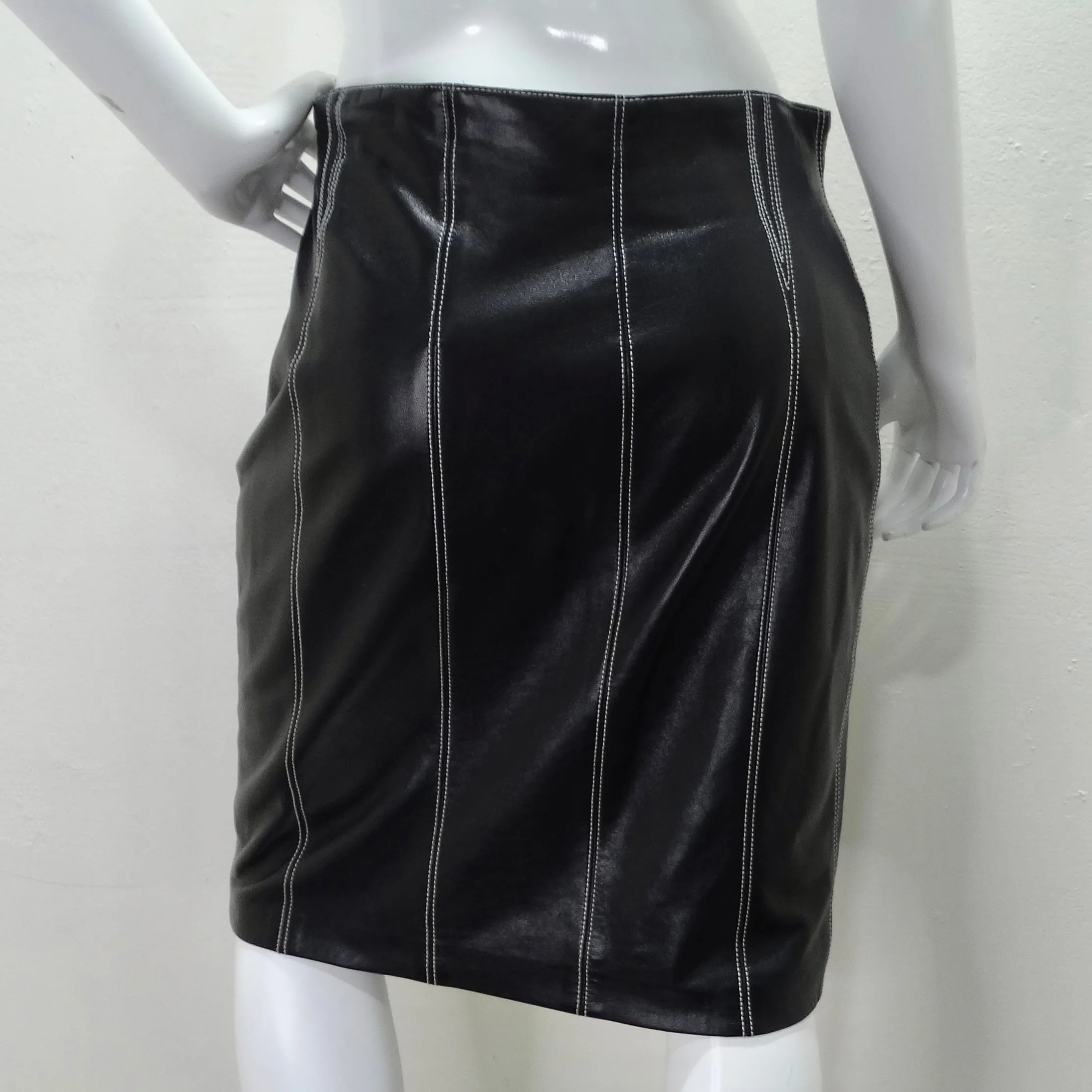 1990s Escada Black Leather Pencil Skirt