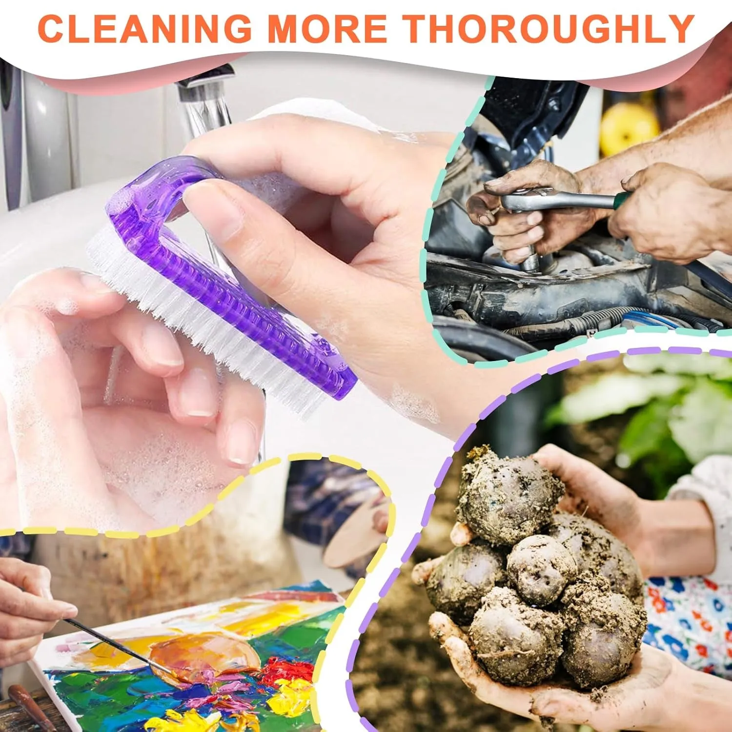 8 PCS Nail Brush for Cleaning Fingernails, Handle Grip Nail Scrubber Brush, Cleaner Brushes Manicure Tools Scrub Brushes Kit, Toenail Brush to Clean under Nails Pedicure Foot Small Brush Women Men
