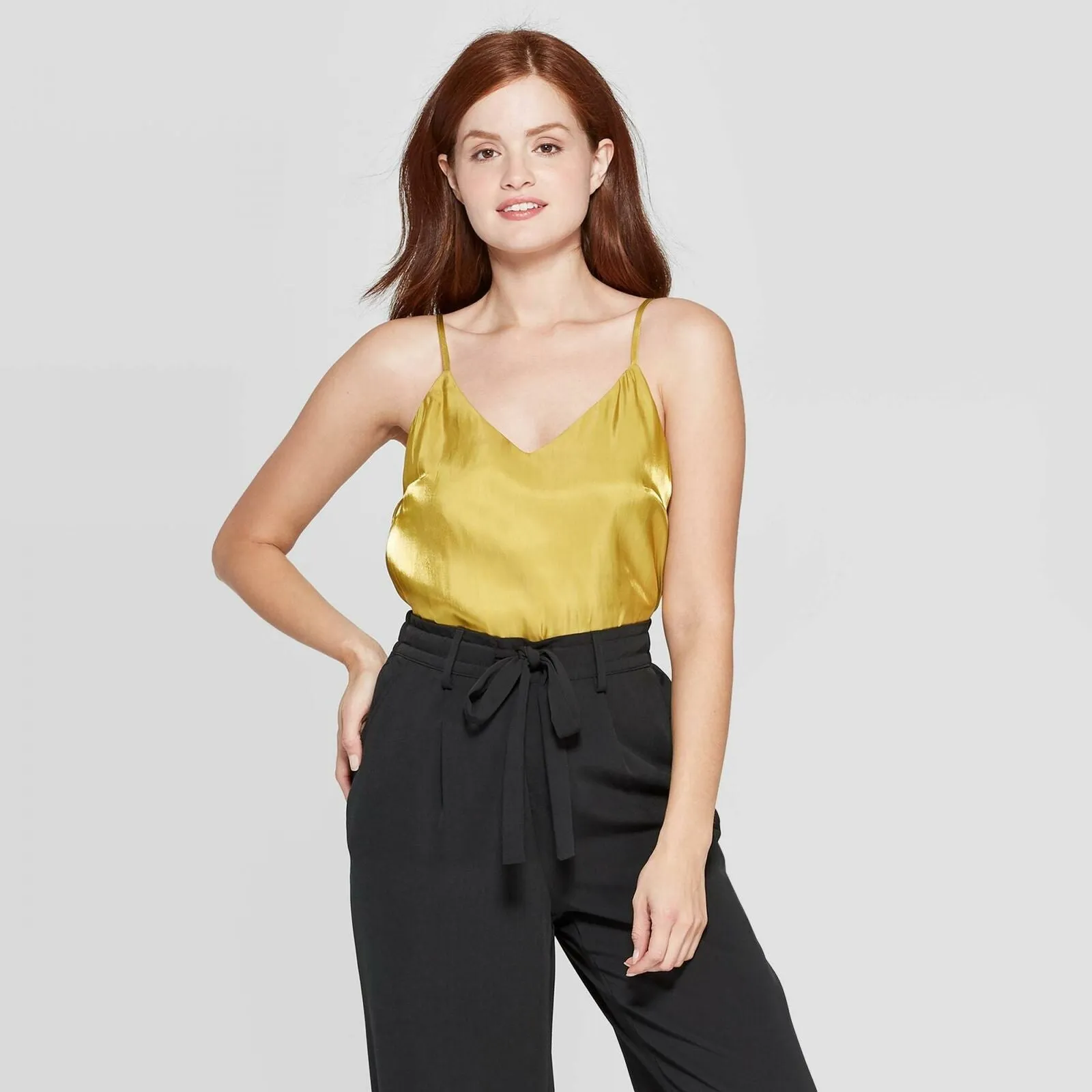 A New Day Women's Regular Fit V-Neck Metallic Satin Camisole