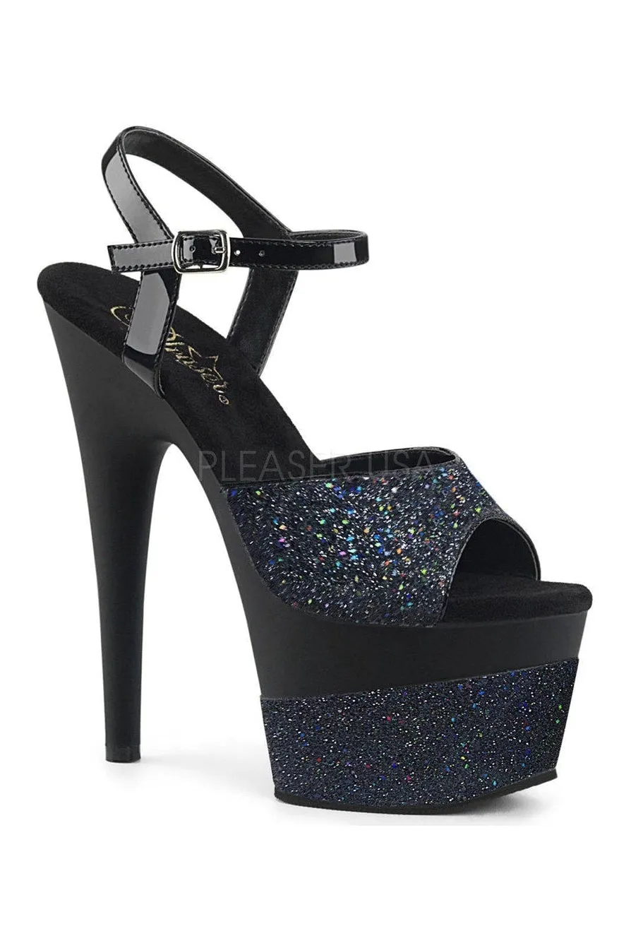ADORE-709-2G Platform Sandal  | Black Glitter