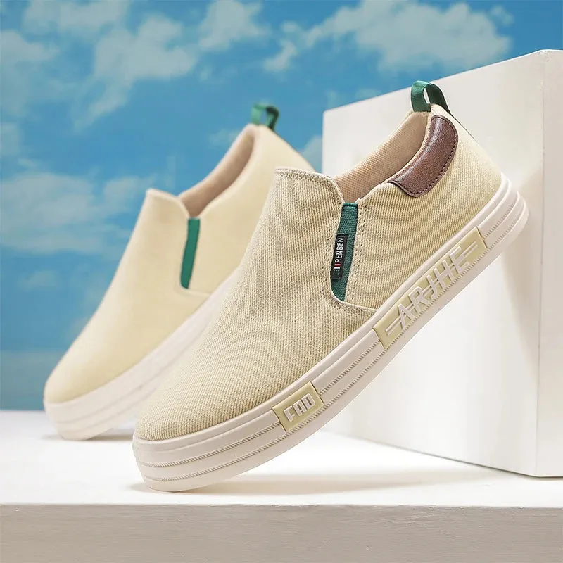 ADVBRIDGE  -  Canvas Loafers Canvas Loafers Low Wind Comfort Non-slip Lattice Breathable Light Fashion Shoes for Men Walk White Shoes