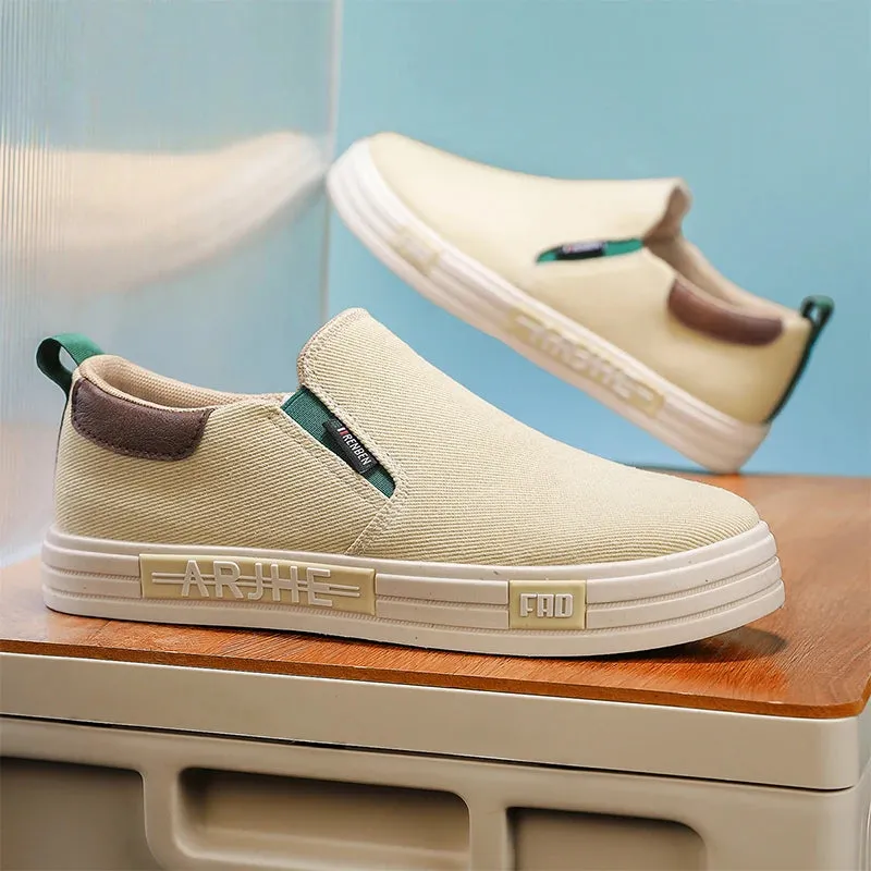 ADVBRIDGE  -  Canvas Loafers Canvas Loafers Low Wind Comfort Non-slip Lattice Breathable Light Fashion Shoes for Men Walk White Shoes