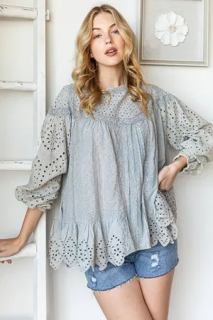 Airy Washed Eyelet Blouse by Oli & Hali