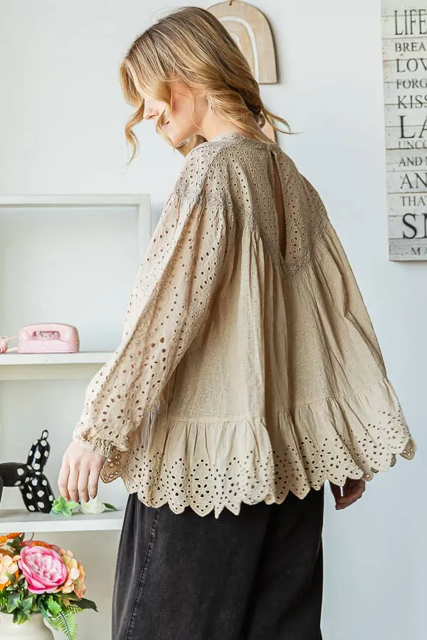 Airy Washed Eyelet Blouse by Oli & Hali