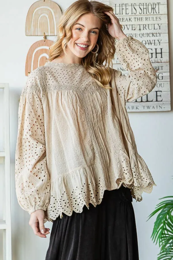 Airy Washed Eyelet Blouse by Oli & Hali