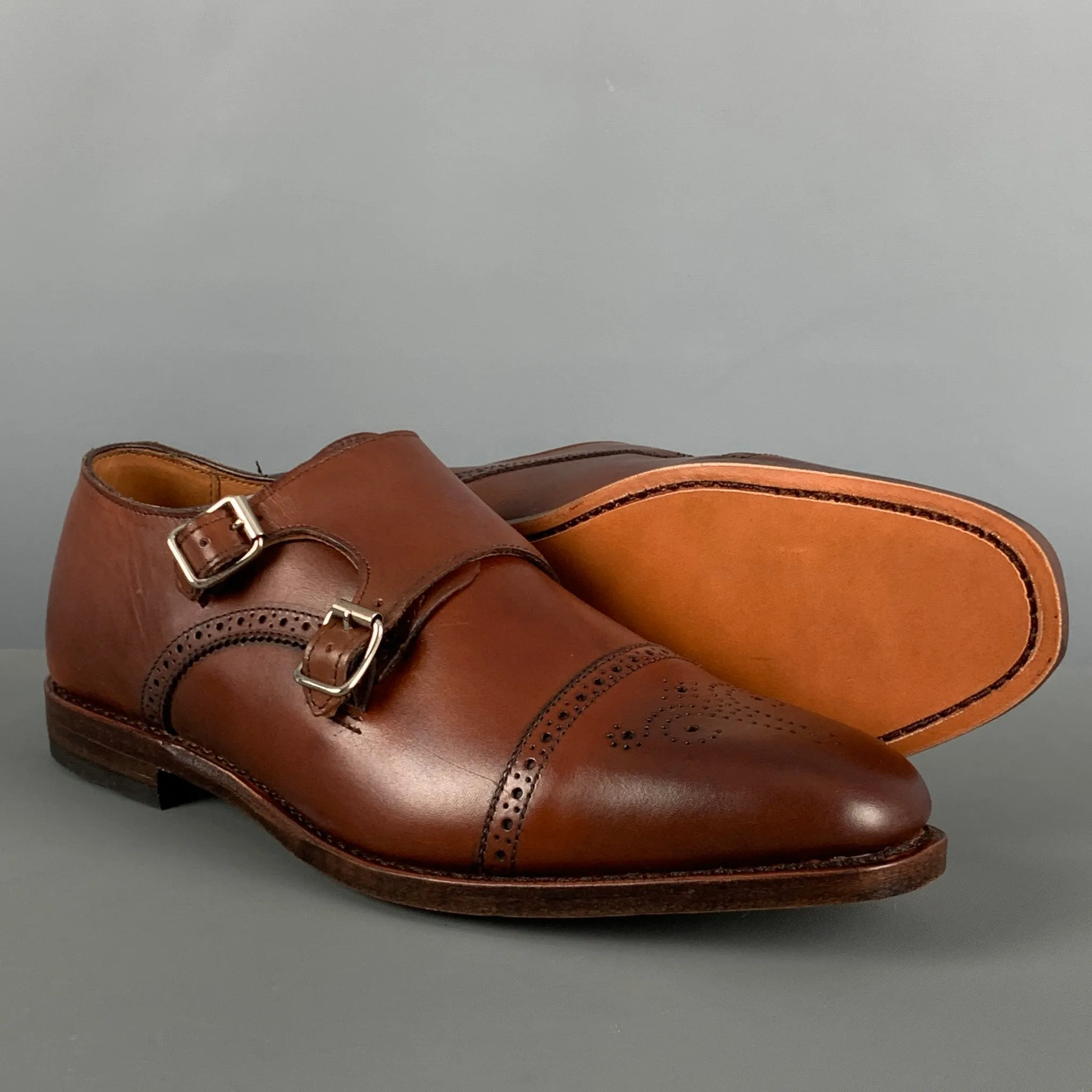 ALLEN EDMONDS Size 10 Brown Perforated Leather Double Monk Strap Lace Up Shoes