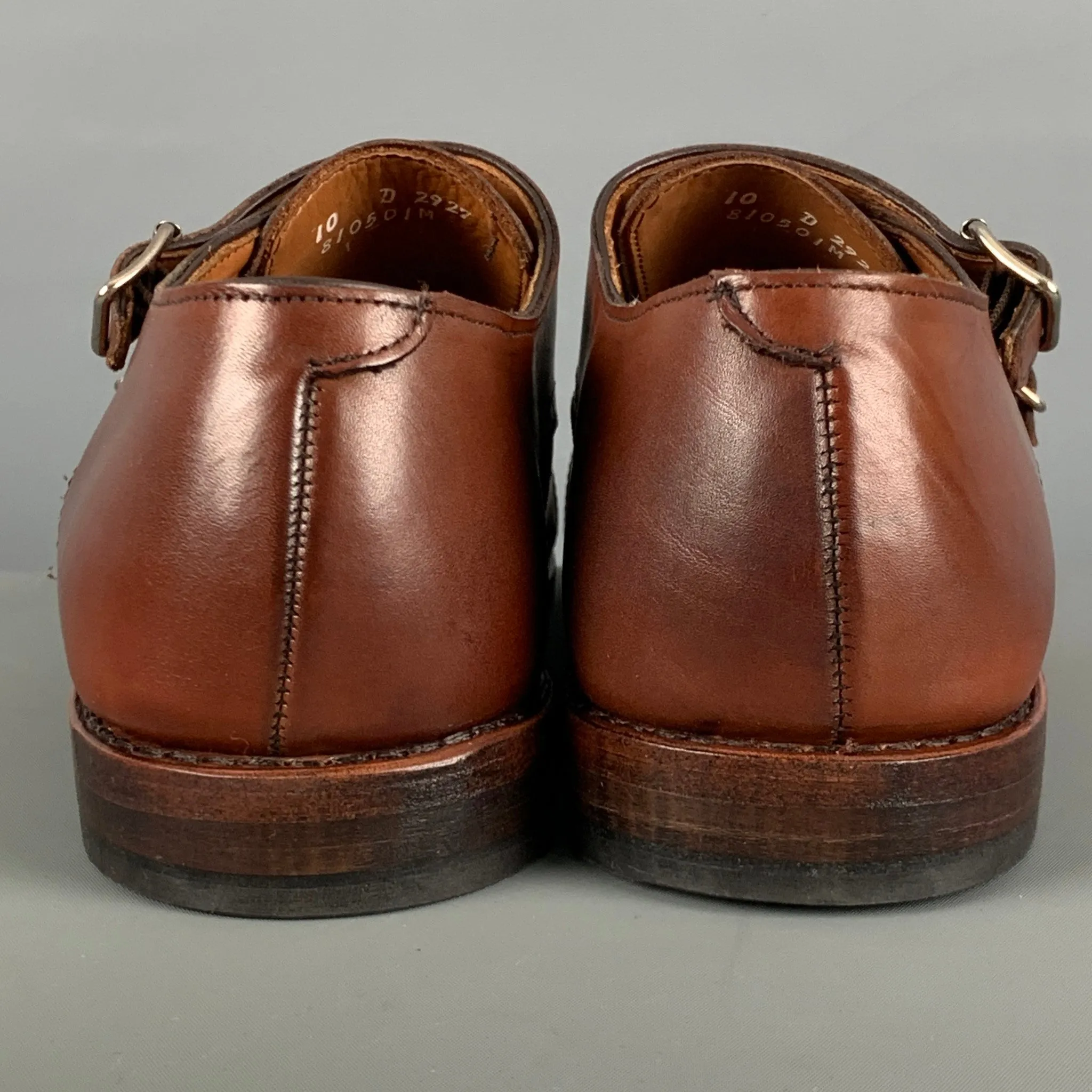 ALLEN EDMONDS Size 10 Brown Perforated Leather Double Monk Strap Lace Up Shoes