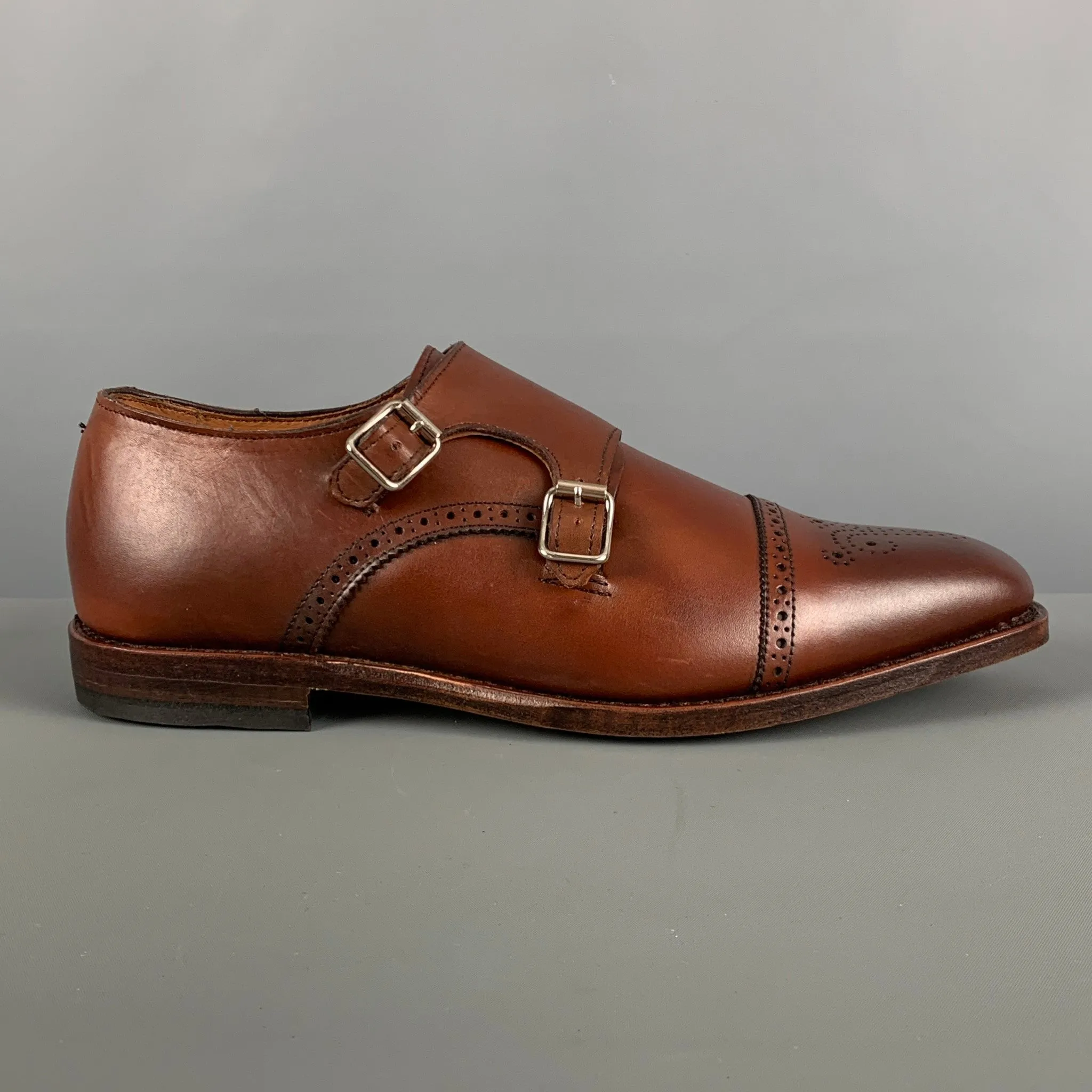 ALLEN EDMONDS Size 10 Brown Perforated Leather Double Monk Strap Lace Up Shoes