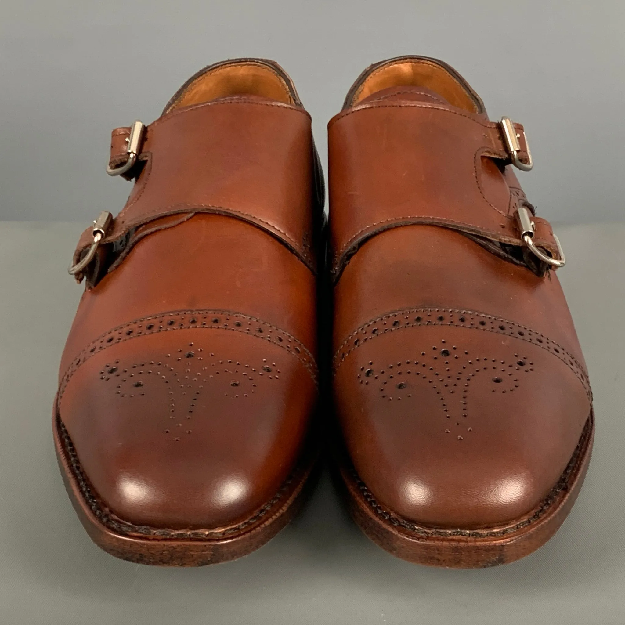 ALLEN EDMONDS Size 10 Brown Perforated Leather Double Monk Strap Lace Up Shoes