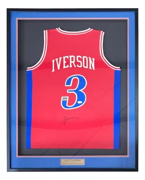 Allen Iverson Signed Framed Custom Red Pro-Style Basketball Jersey BAS
