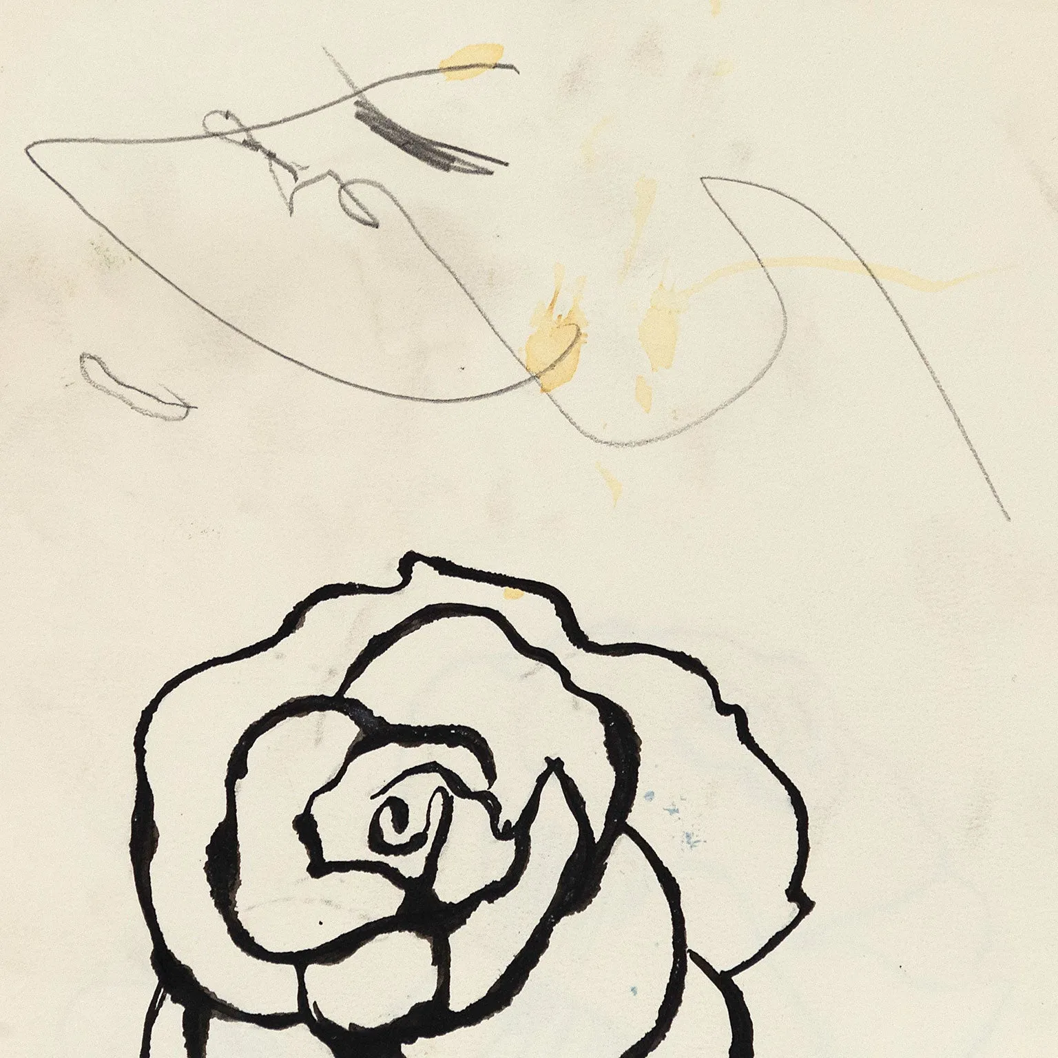 ANDY WARHOL "DOUBLE ROSE" DRAWING, 1954
