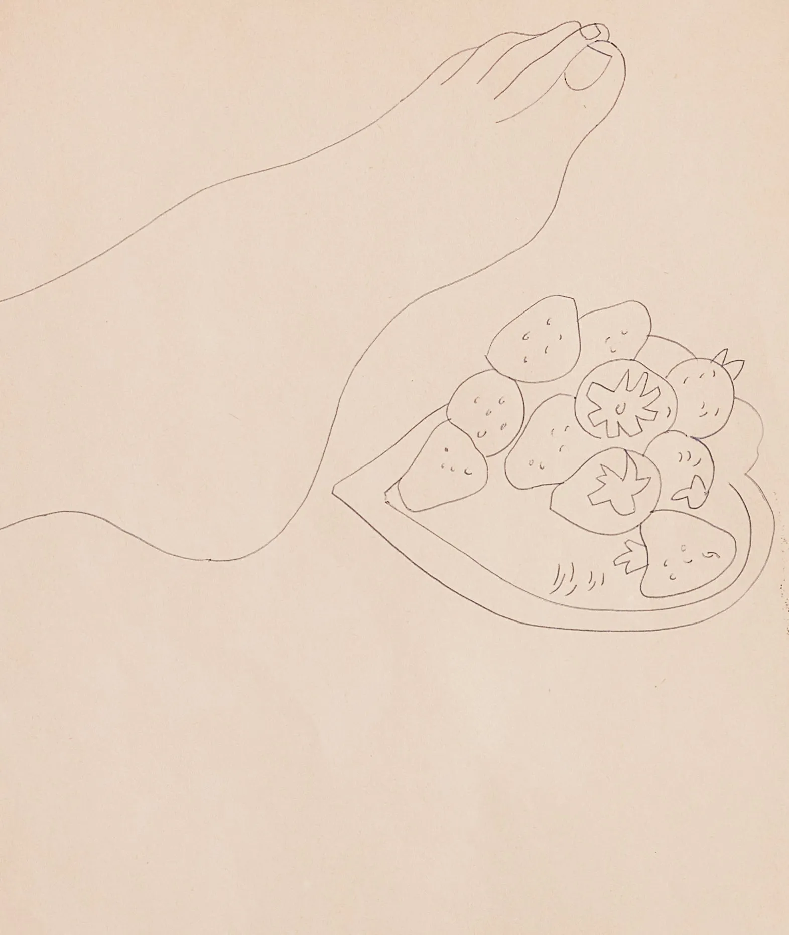 ANDY WARHOL "FOOT WITH STRAWBERRIES" DRAWING, c.1950s