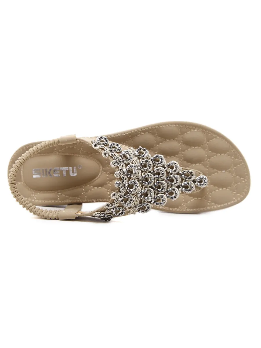 Apricot Crystal V-Strap Sandals