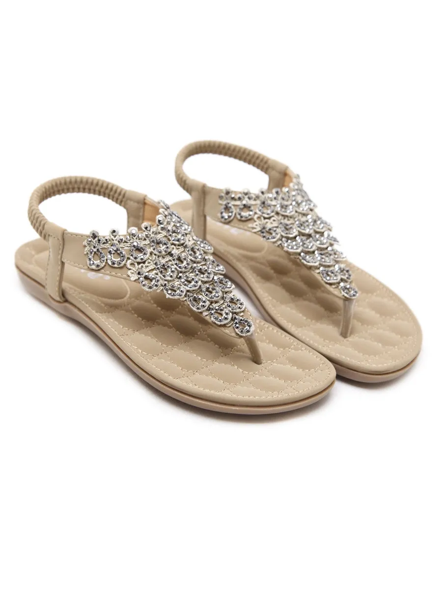 Apricot Crystal V-Strap Sandals