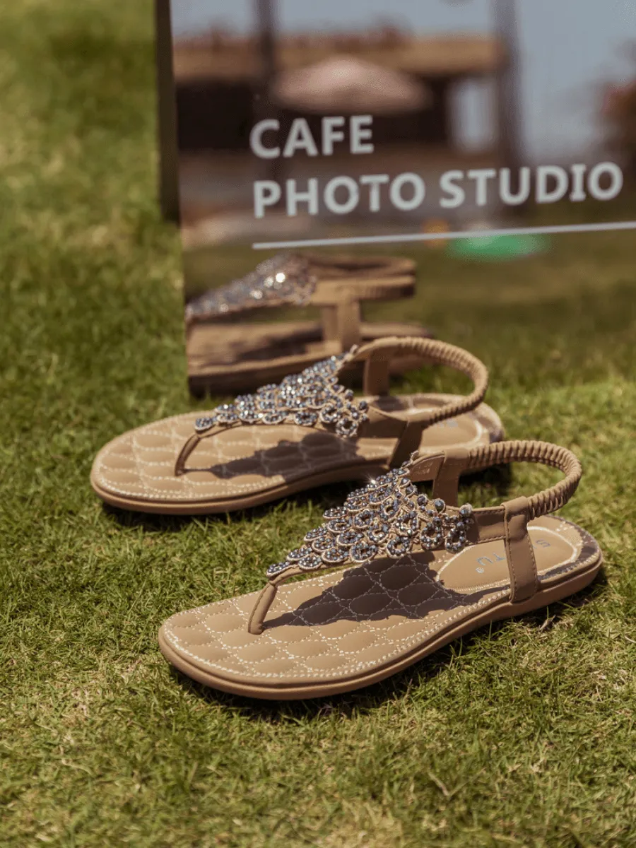 Apricot Crystal V-Strap Sandals
