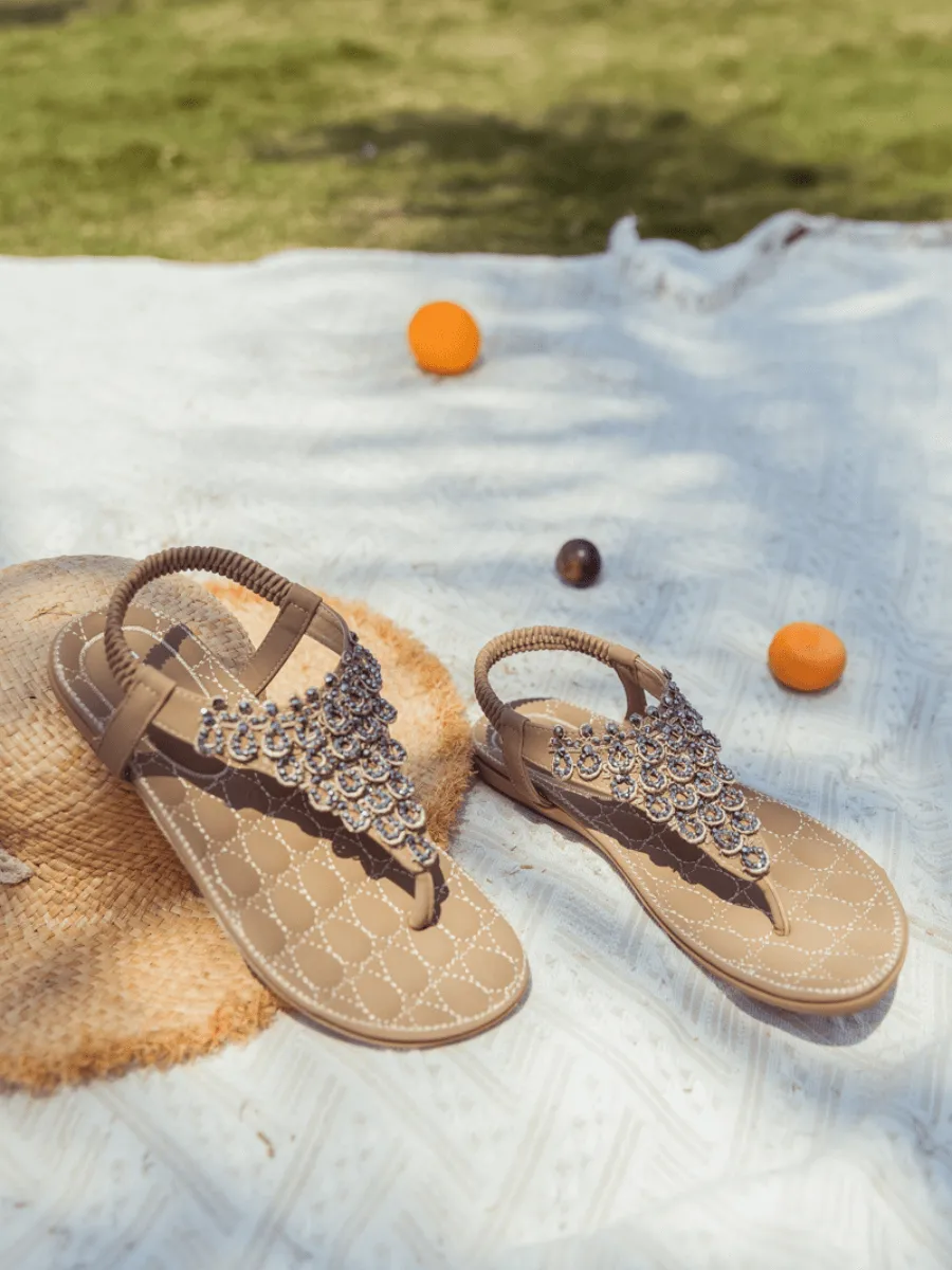 Apricot Crystal V-Strap Sandals