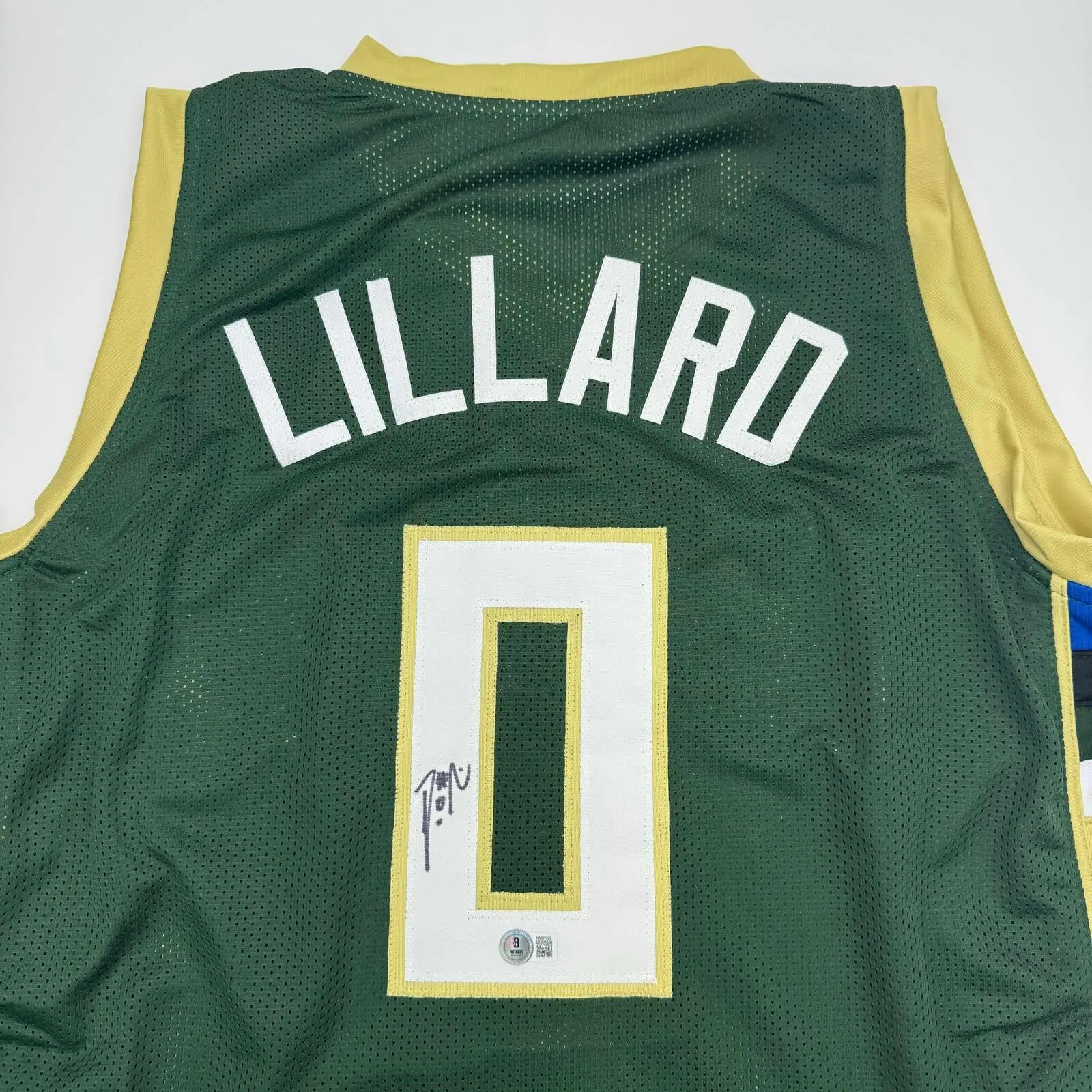 Autographed/Signed Damian Lillard Milwaukee Green Basketball Jersey BAS COA #2