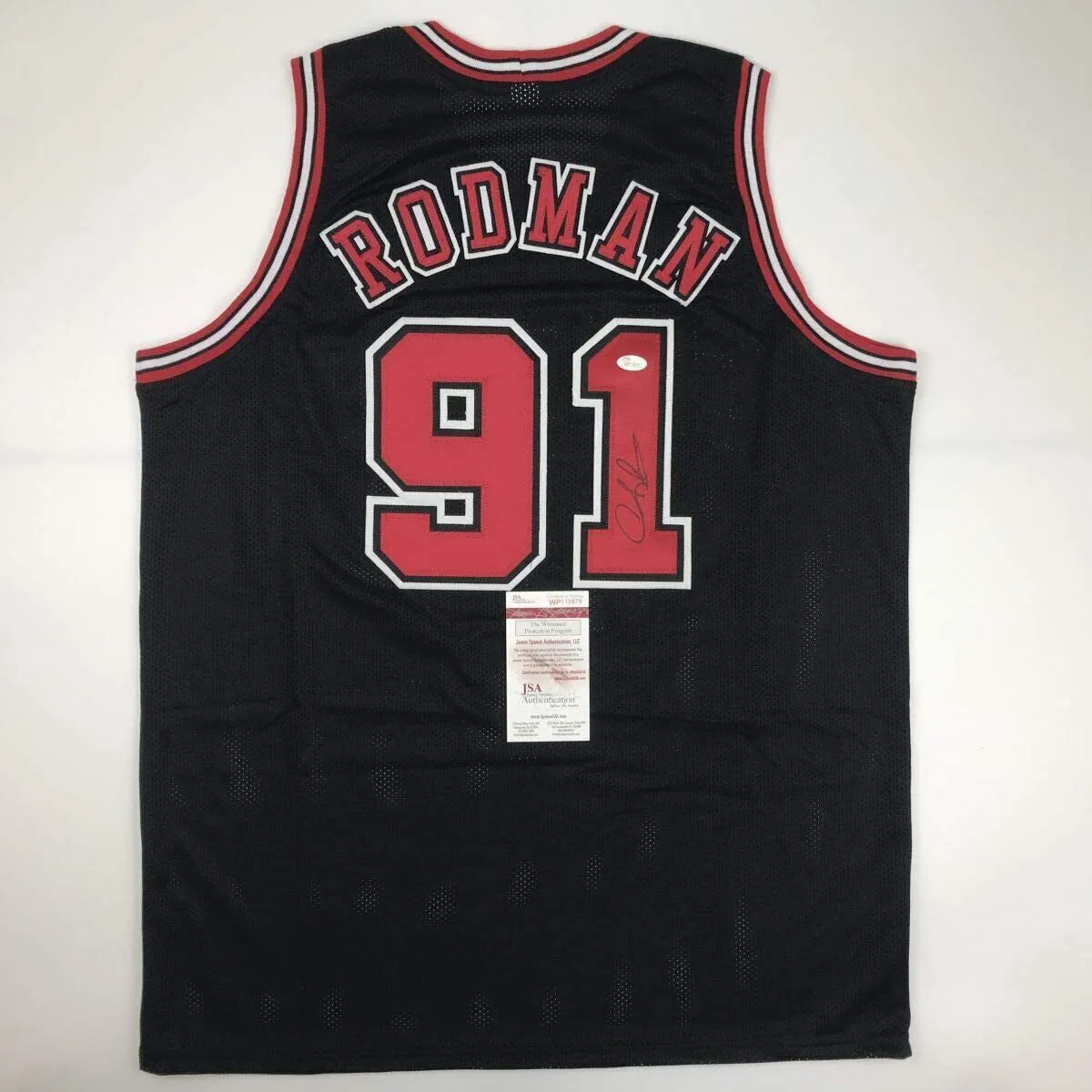 Autographed/Signed DENNIS RODMAN Chicago Black Basketball Jersey JSA COA Auto