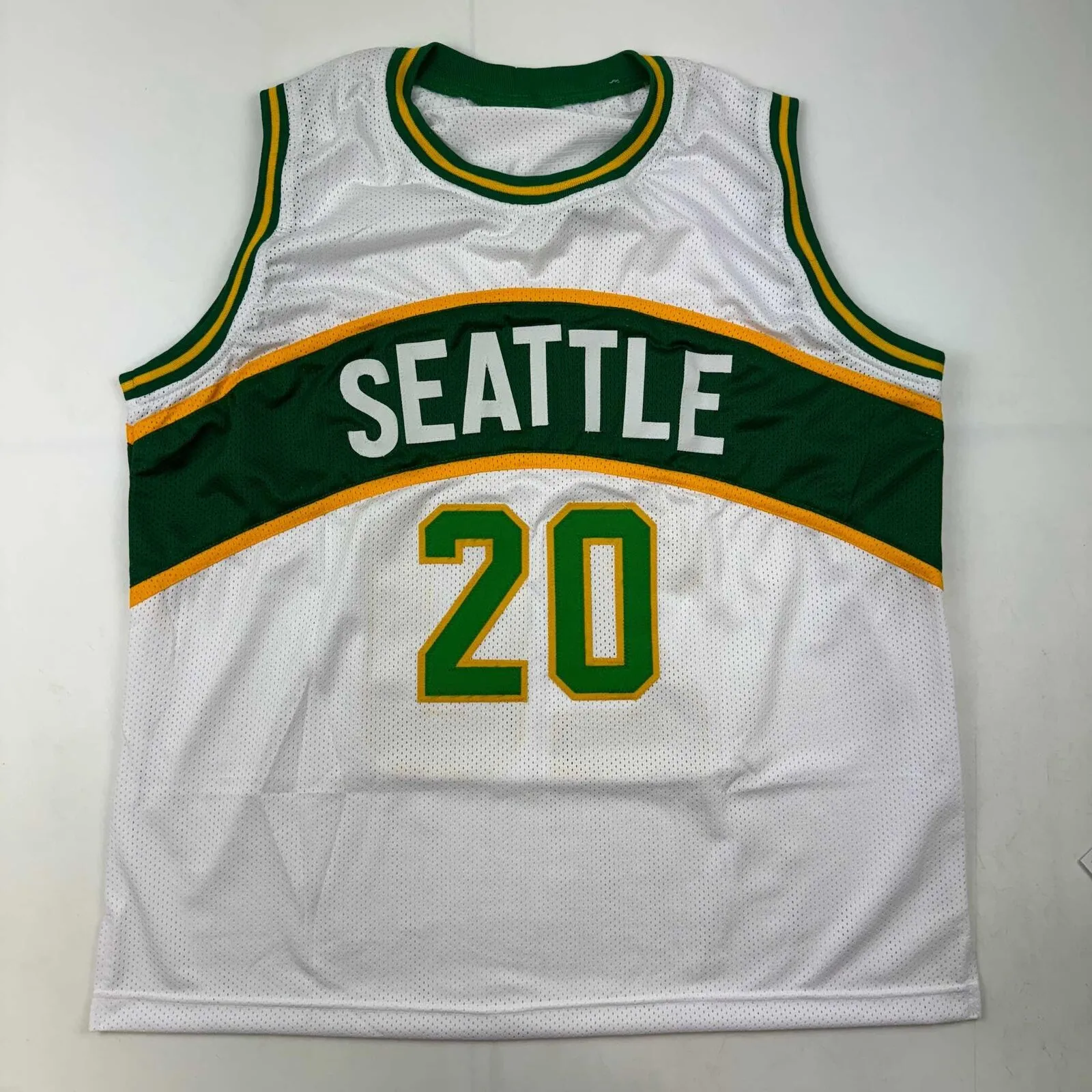 Autographed/Signed Gary Payton Seattle White Basketball Jersey JSA COA