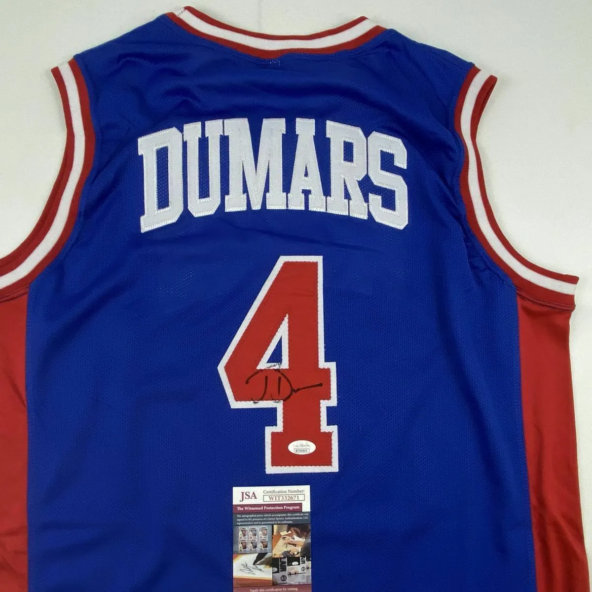 Autographed/Signed JOE DUMARS Detroit Blue Basketball Jersey JSA COA Auto