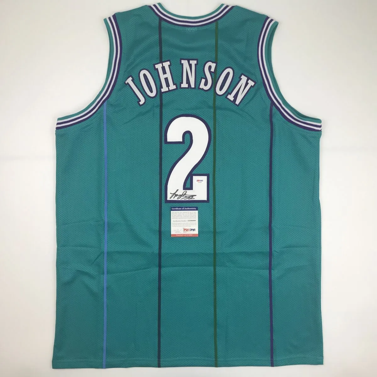 Autographed/Signed LARRY JOHNSON Charlotte Teal Basketball Jersey PSA/DNA COA