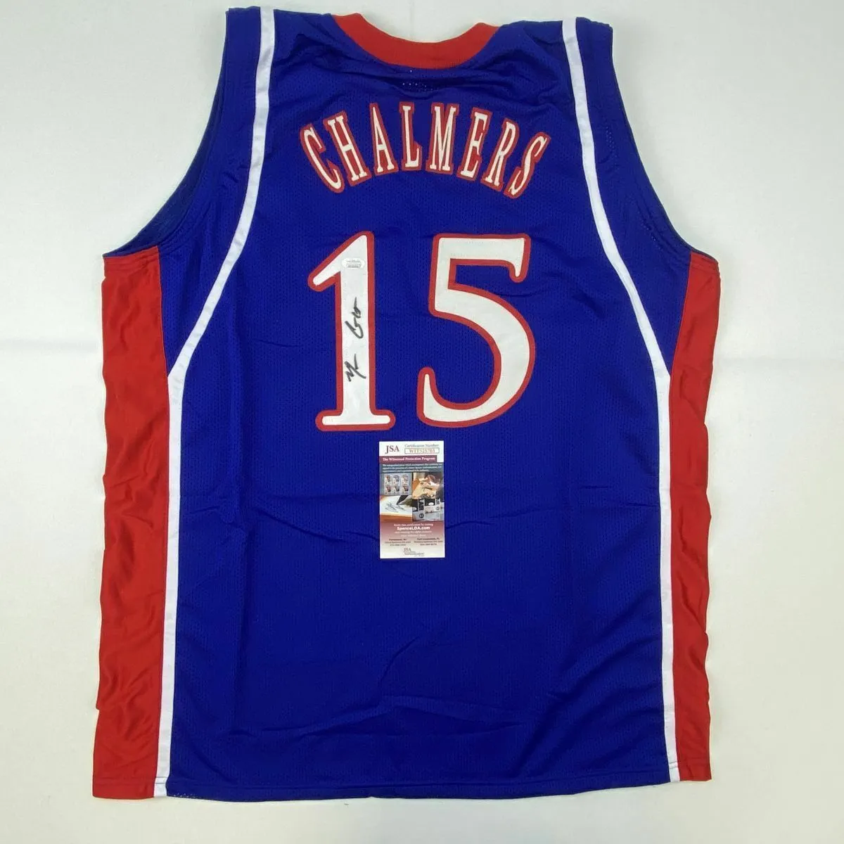 Autographed/Signed MARIO CHALMERS Kansas Blue College Basketball Jersey JSA COA