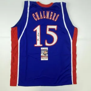 Autographed/Signed MARIO CHALMERS Kansas Blue College Basketball Jersey JSA COA