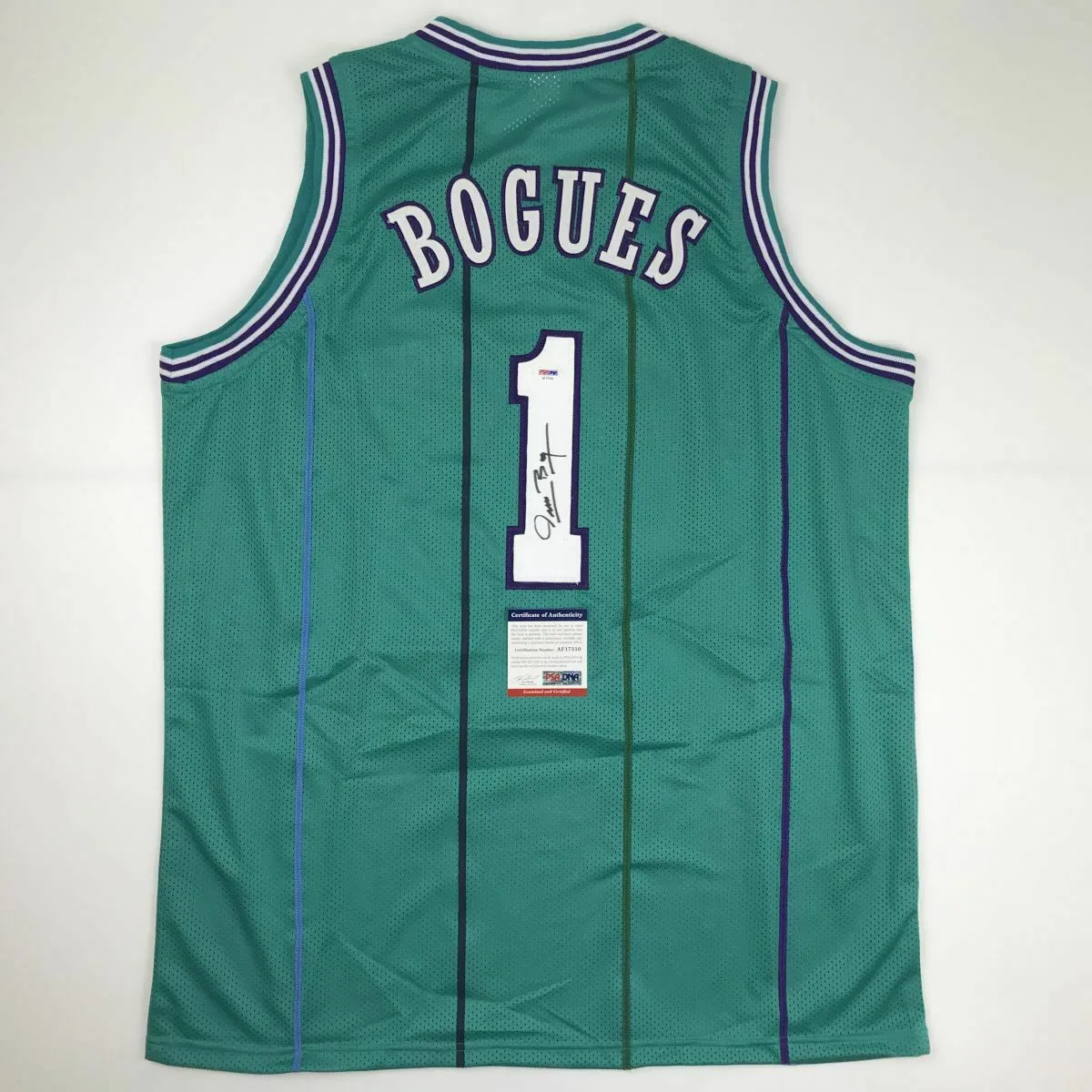 Autographed/Signed MUGGSY BOGUES Charlotte Teal Basketball Jersey PSA/DNA COA