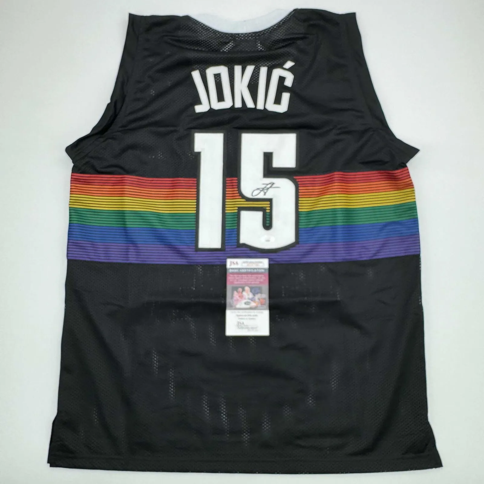 Autographed/Signed Nikola Jokic Denver Black Rainbow Basketball Jersey JSA COA