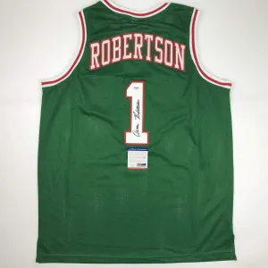 Autographed/Signed Oscar Robertson Milwaukee Green Basketball Jersey PSA/DNA COA