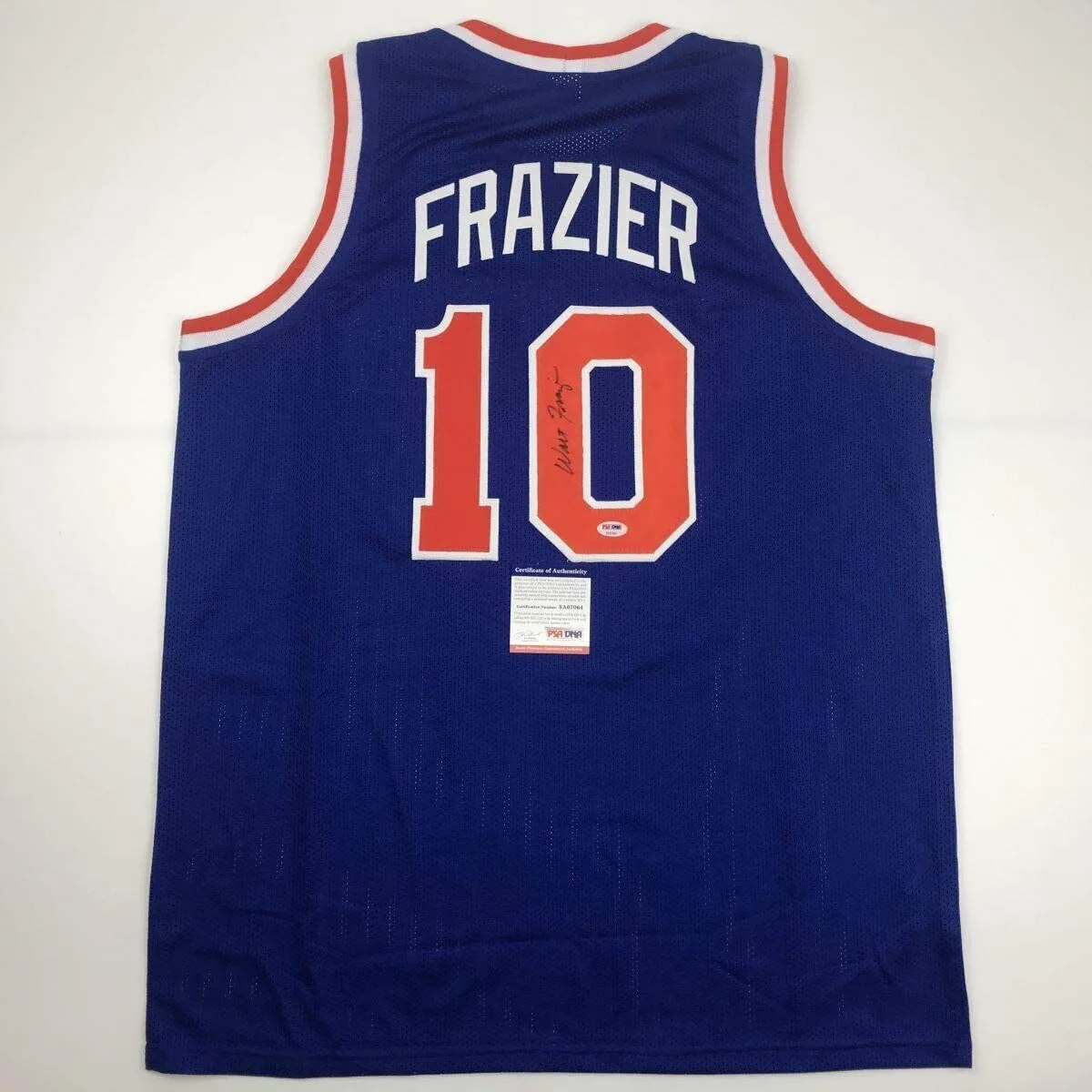 Autographed/Signed WALT FRAZIER New York Blue Basketball Jersey PSA/DNA COA Auto