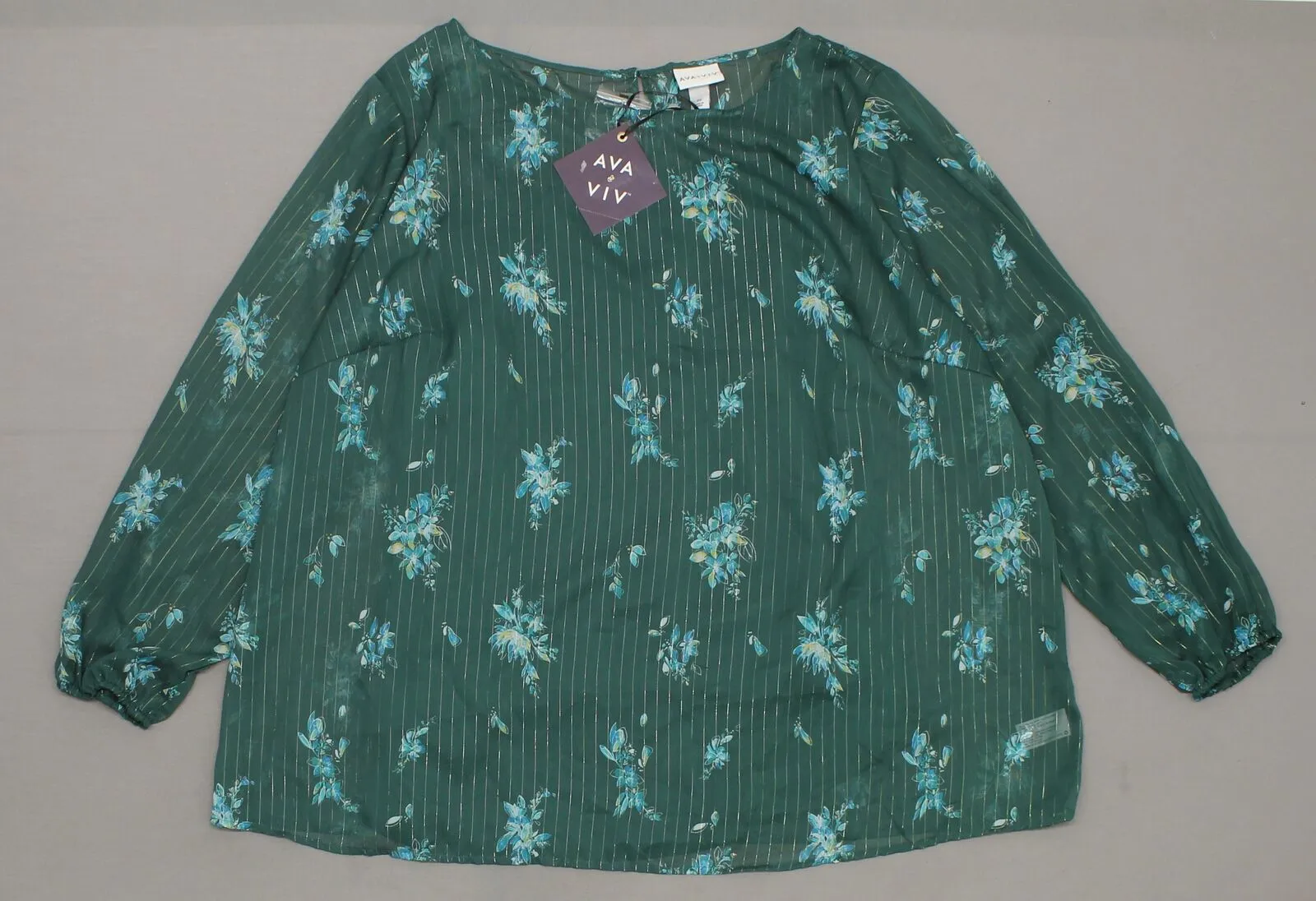 Ava & Viv Women's Plus Size Floral Long Sleeve Chiffon Blouse with Cami