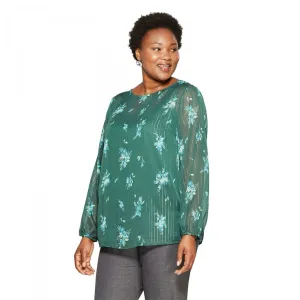Ava & Viv Women's Plus Size Floral Long Sleeve Chiffon Blouse with Cami