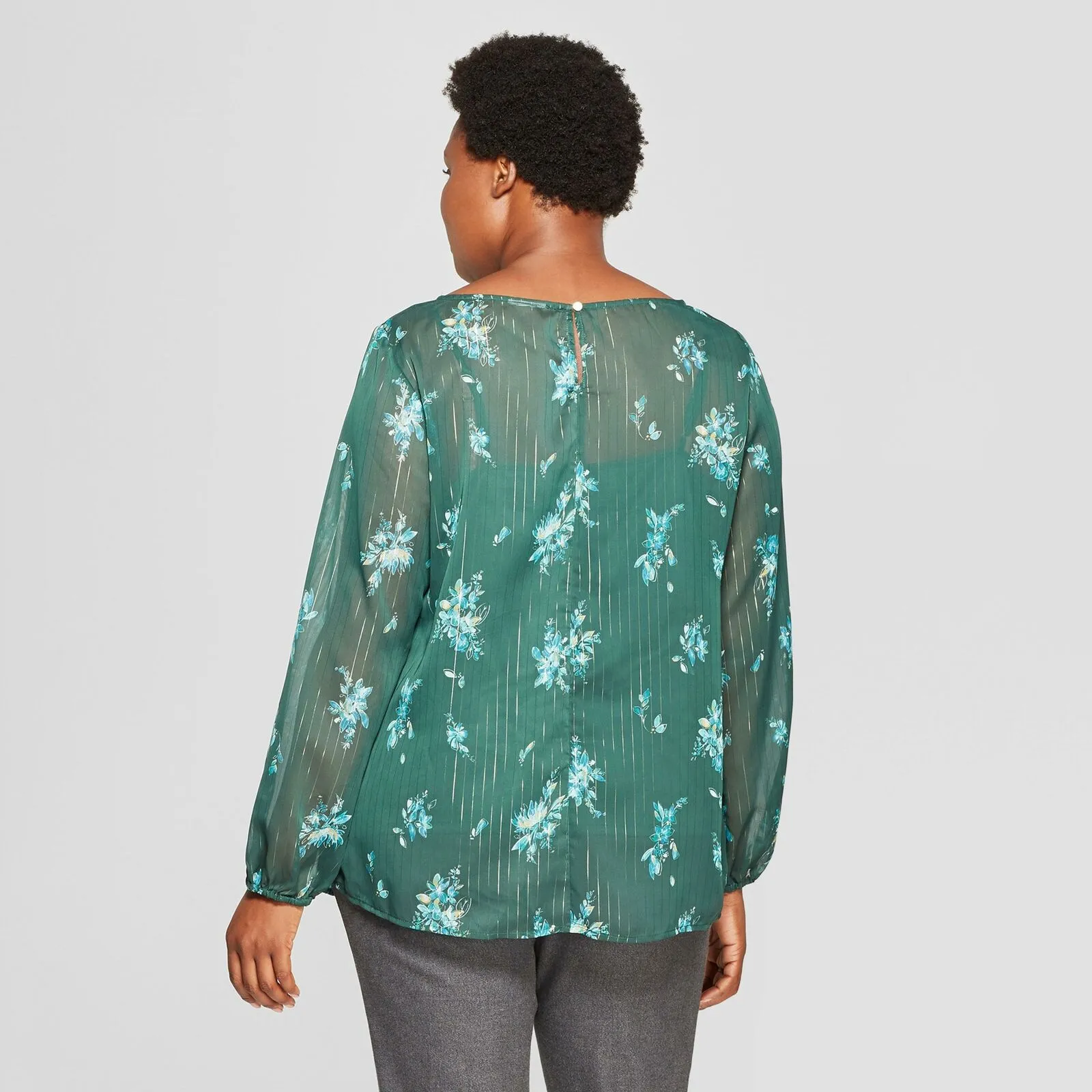 Ava & Viv Women's Plus Size Floral Long Sleeve Chiffon Blouse with Cami