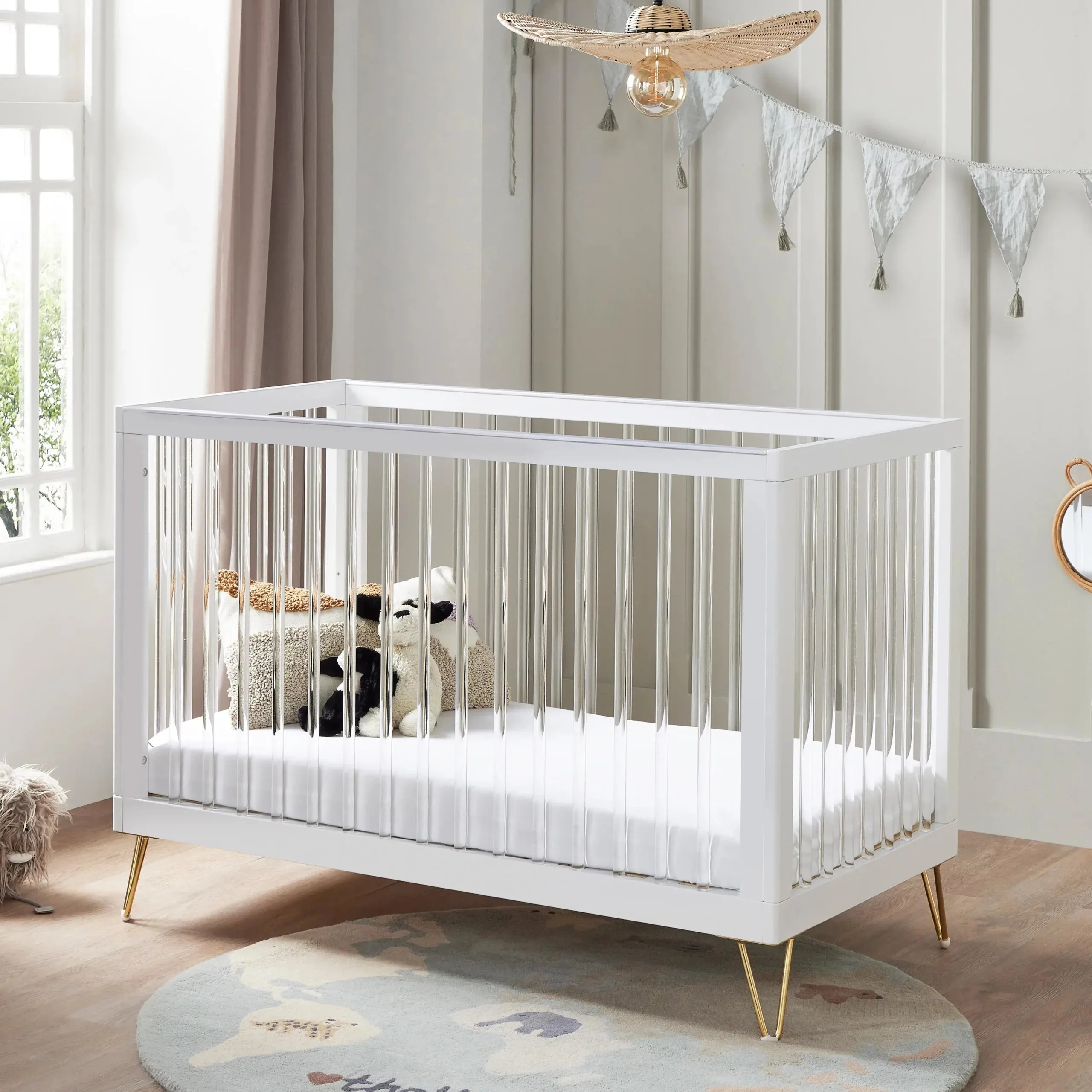 Babymore Kimi Acrylic 3 Piece Nursery Furniture Set with Cot Bed, Dresser and Wardrobe