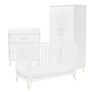 Babymore Kimi Acrylic 3 Piece Nursery Furniture Set with Cot Bed, Dresser and Wardrobe