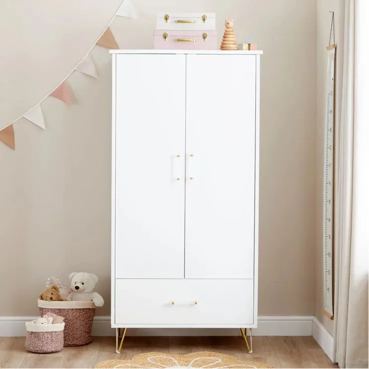 Babymore Kimi Acrylic 3 Piece Nursery Furniture Set with Cot Bed, Dresser and Wardrobe
